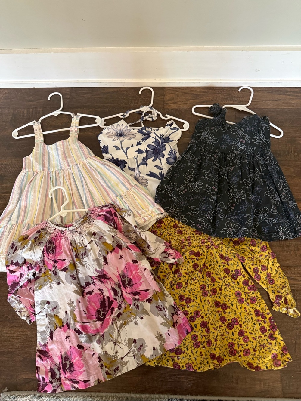 Girls Floral & Striped Summer Dress Lot - Pink, Yellow, Black, Blue, Cream